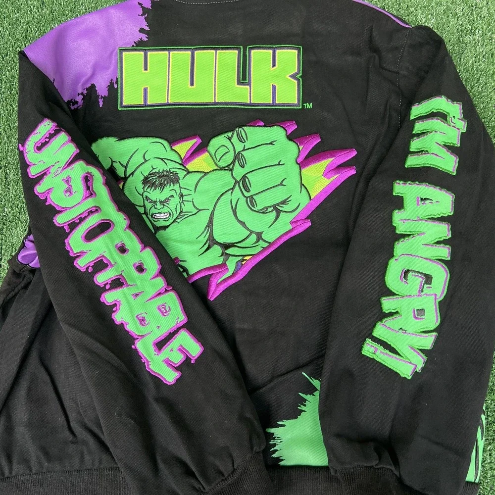 NWT VTG JH Design Hulk Jacket Youth 2XL Black Men's S Crop Boxy Racing Marvel